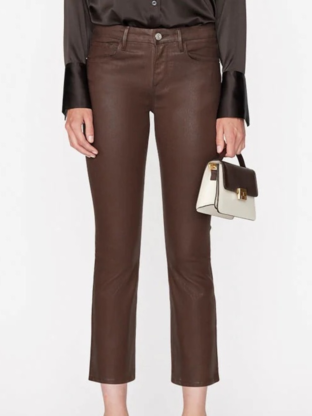 FRAME Le Crop Mini Boot Coated Jeans in Dark Chocolate